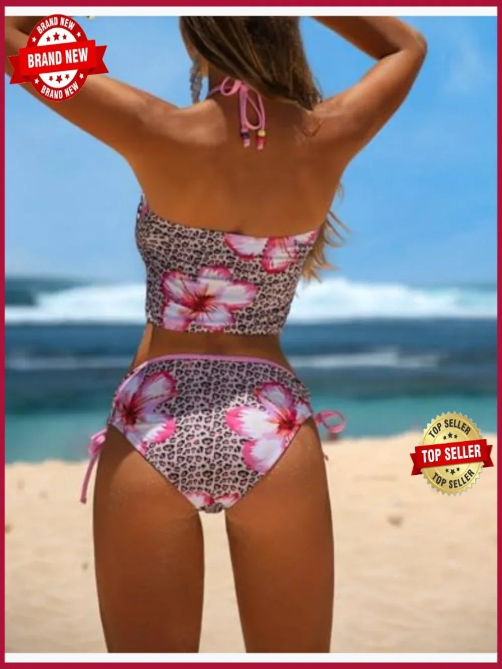 2-Piece Tankini Set, Ruched Bandeau Top & Side Tie Bottoms